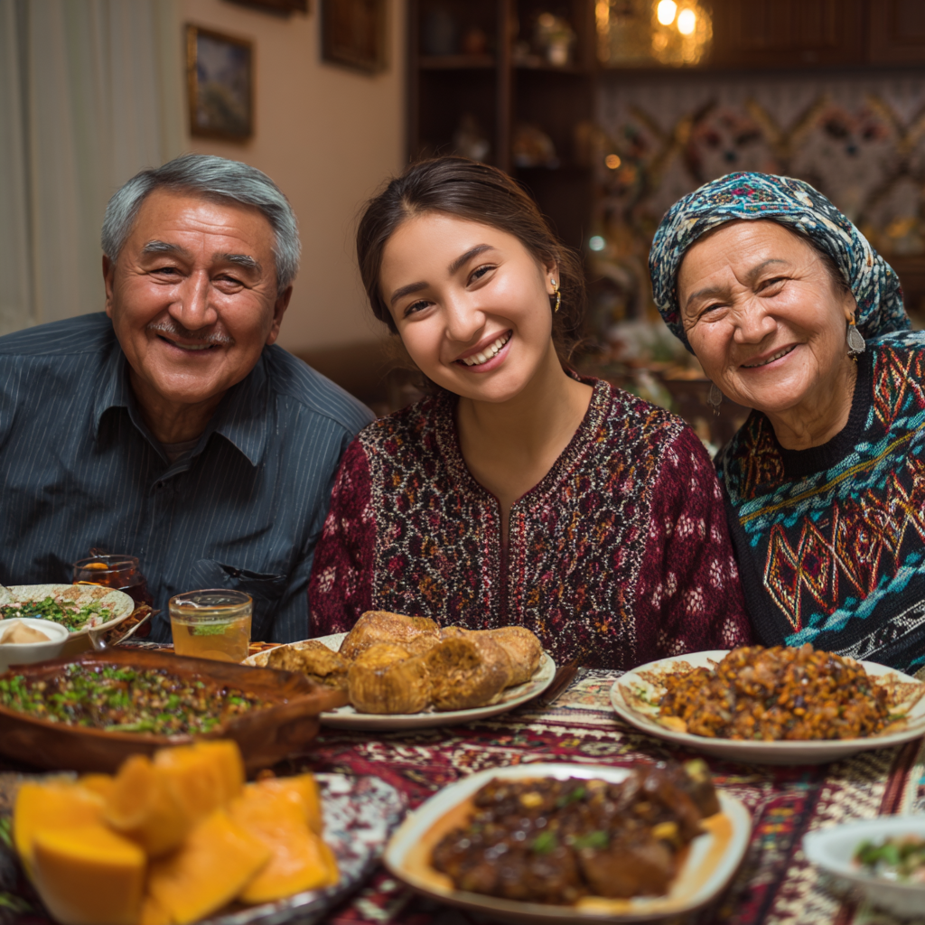 Confident Uzbek business woman in her 30s holding healthy meal prep containers, smiling proudly in bright office setting